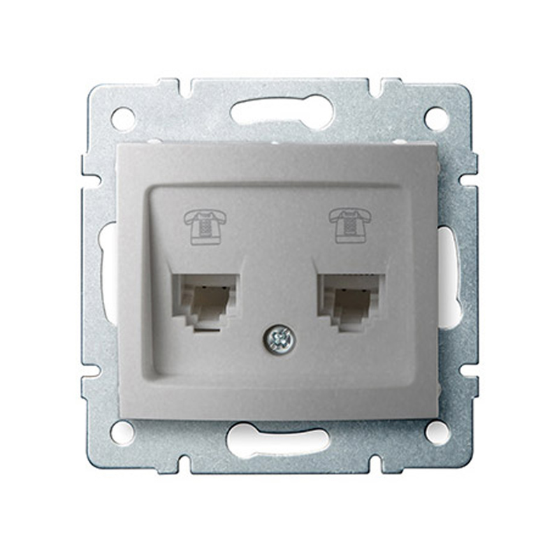 DOMO - RJ11 telefon aljzat, dupla, keret nélkül, ezüst