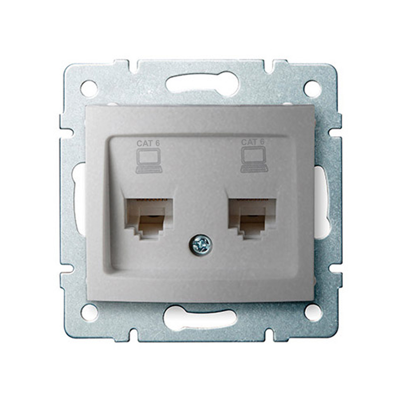 DOMO - Számítógép aljzat Cat6, 2-es, keret nélkül, ezüst