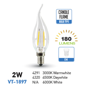 LED lámpa E14 Filament (2W/300°) Láng - meleg fehér