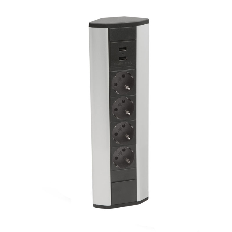 Sarokelosztó, téglalap alakú (4-es+2 USB port)