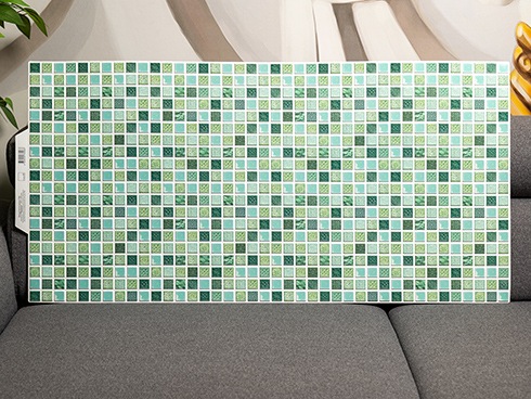 Flexpanel PVC falburkoló lap -  Mozaik csempe, zöld színű műanyag falburkolat, Provánszi mintával