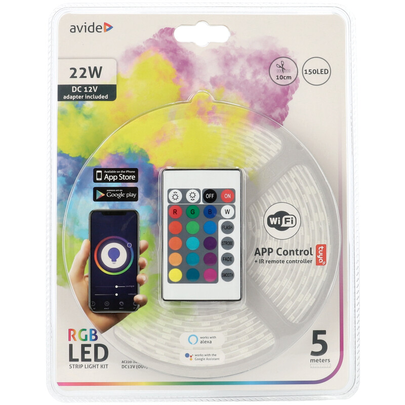 Színváltós LED szalag szett: 5 méter RGB, adapter, 24 gombos távirányító + Smart Wi-Fi vezérlés