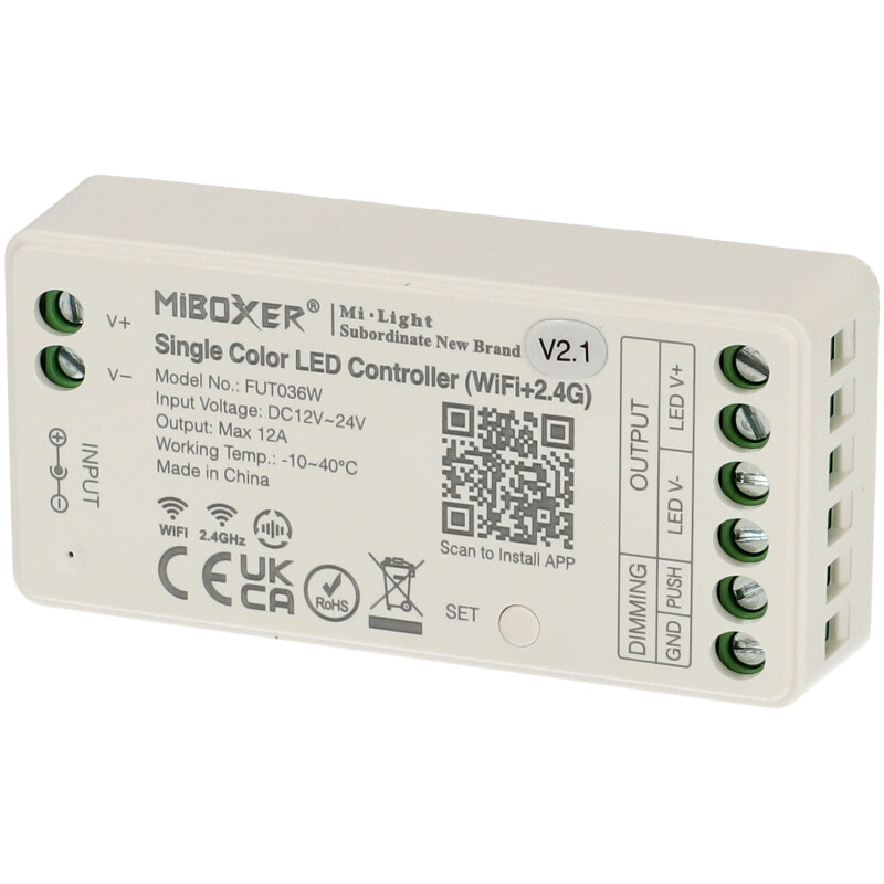 Group Control mini Dimmer csoport (zóna) WiFi Smart vezérlő, fényerő szabályzó LED szalaghoz (12-24V) FUT036W