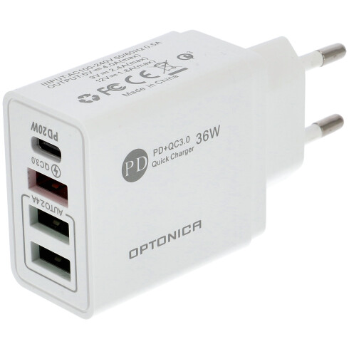 USB töltő, hálózati adapter USB - USB-C, gyorstöltéssel  (5-12V/4-1.8A) - Fehér