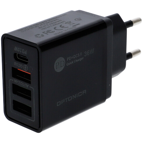 USB töltő, hálózati adapter USB - USB-C, gyorstöltéssel  (5-12V/4-1.8A) - Fekete