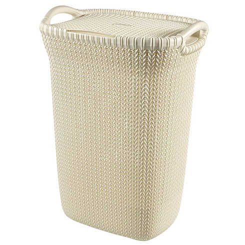 Knit kötött hatású műanyag szennyestartó kosár (57L) - Krém