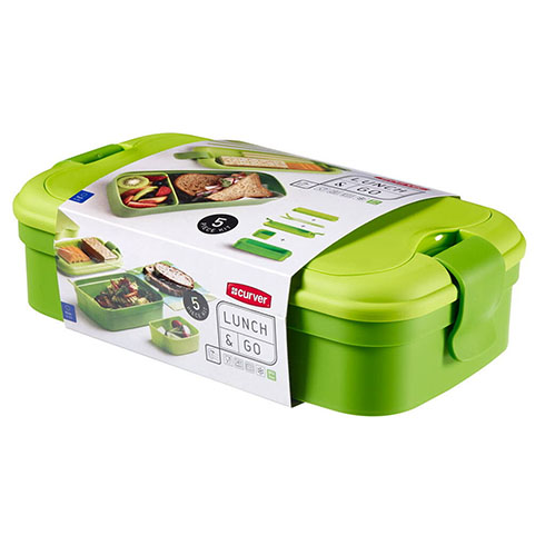 Lunch & Go tároló doboz szett evőeszközzel (1,4L) - Zöld