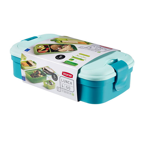 Lunch & Go tároló doboz szett evőeszközzel (1,4L) - Kék