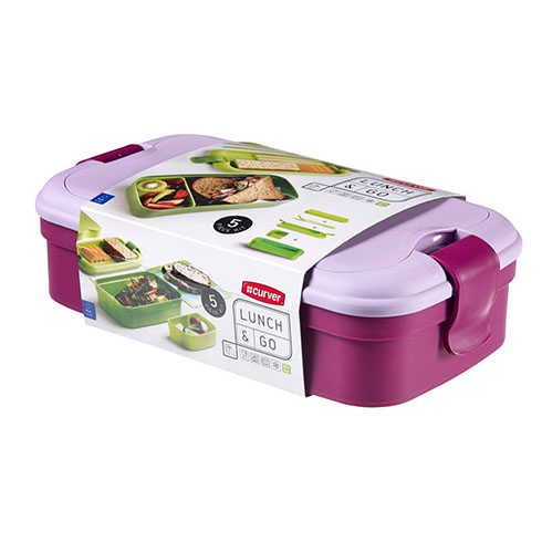 Lunch & Go tároló doboz szett evőeszközzel (1,4L) - Lila