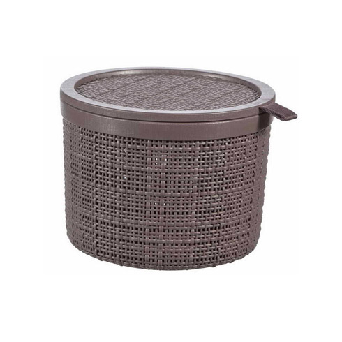 Jute szőtt hatású kerek doboz tetővel (2L) - Barna