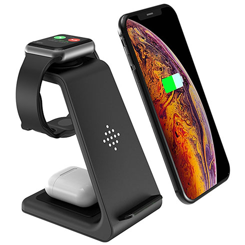 Vezeték nélküli 3in1 töltőállomás iPhone, AirPods, iWatch, 18W (9V/2A) - Fekete