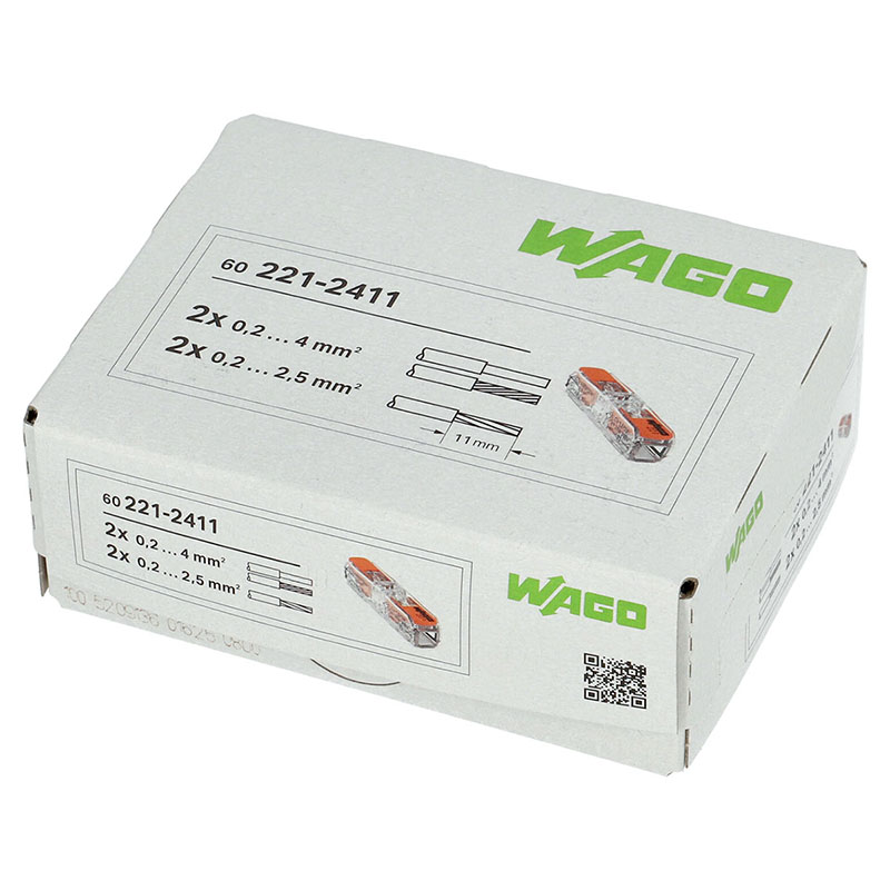 221 Wago új karos (csatos) vezeték összekötő, 2 x 4mm² vezetékes, keskeny (60 db)