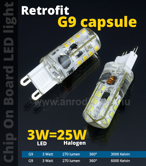 LED lámpa G9 (3W/360°) XXS - meleg fehér