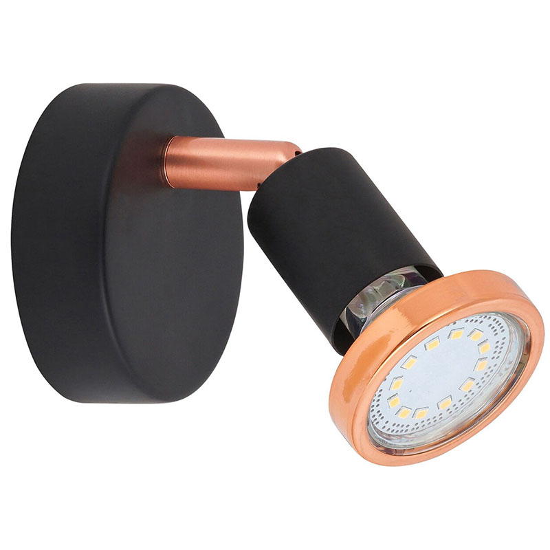 Valentine falra szerelhető GU10 LED spotlámpa (3W) fekete-réz, meleg fehér