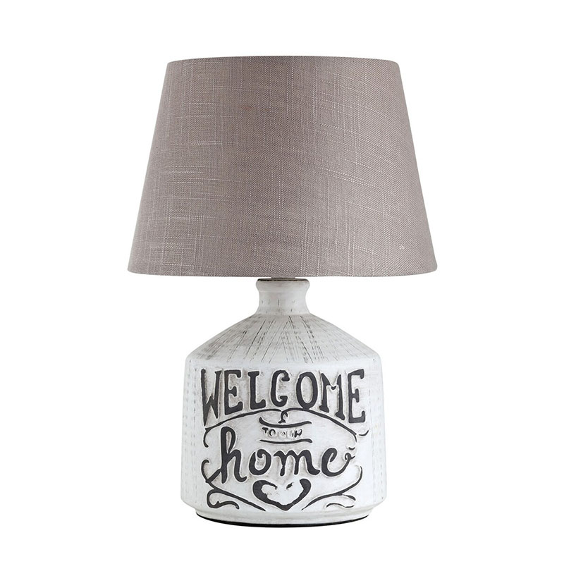 Petra asztali lámpa (E14) bézs-szürke Welcome Home felirat