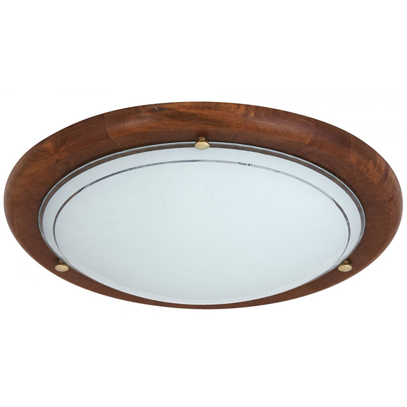 Ufo mennyezeti lámpa, fém+fa, üveg búrával (2xE27) tölgy - 38 cm