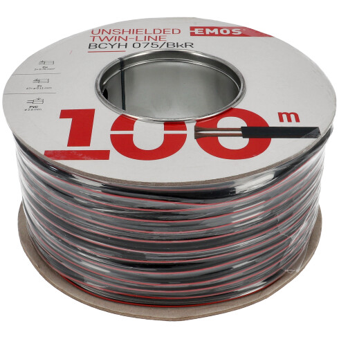 Vezeték LED szalaghoz, piros/fekete (2x0.75 mm2) 100 méter