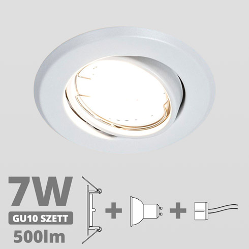 LED szpot szett: fehér bill. keret + 7 Wattos, természetes fehér GU10 LED lámpa + GU10 csatlakozó