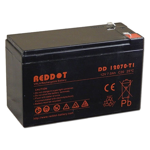 Akkumulátor 12V/7Ah - Reddot (R12V7AH), csatlakozó saru típusa: T1
