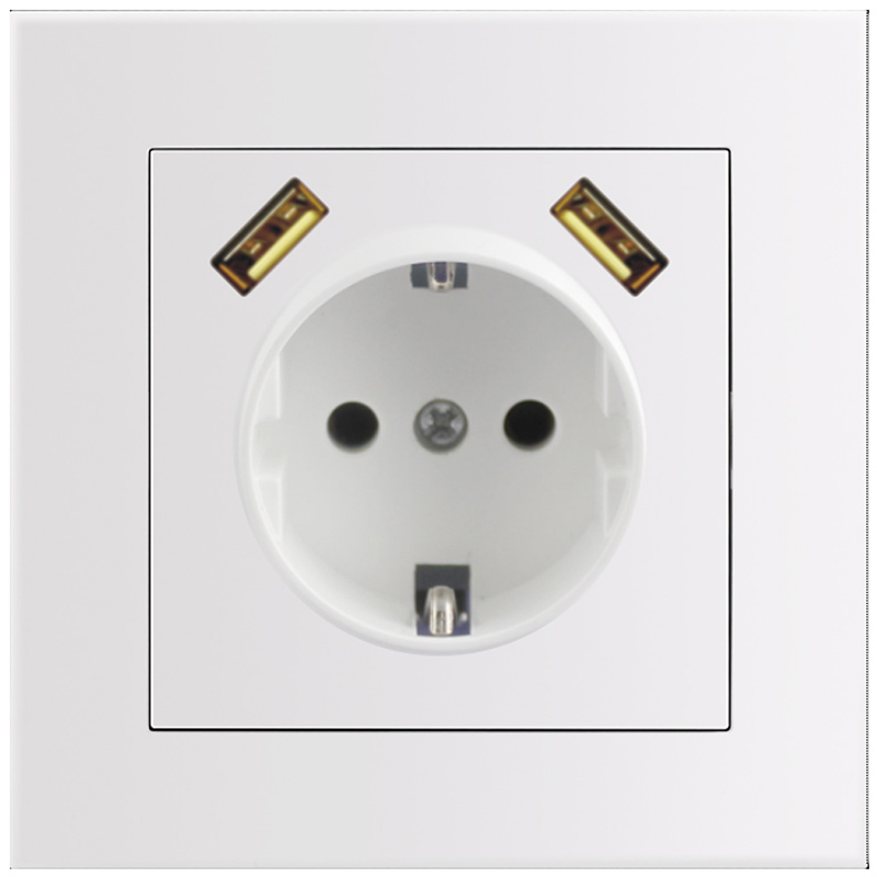 Arnold - Földelt dugalj, komplett, 2 USB csatlakozó, fehér