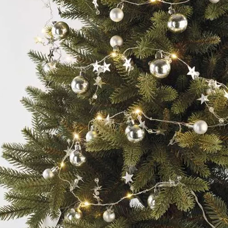 Elemes LED fényfüzér, időzítős, ezüst gömb (1.9m/20 LED) meleg fehér