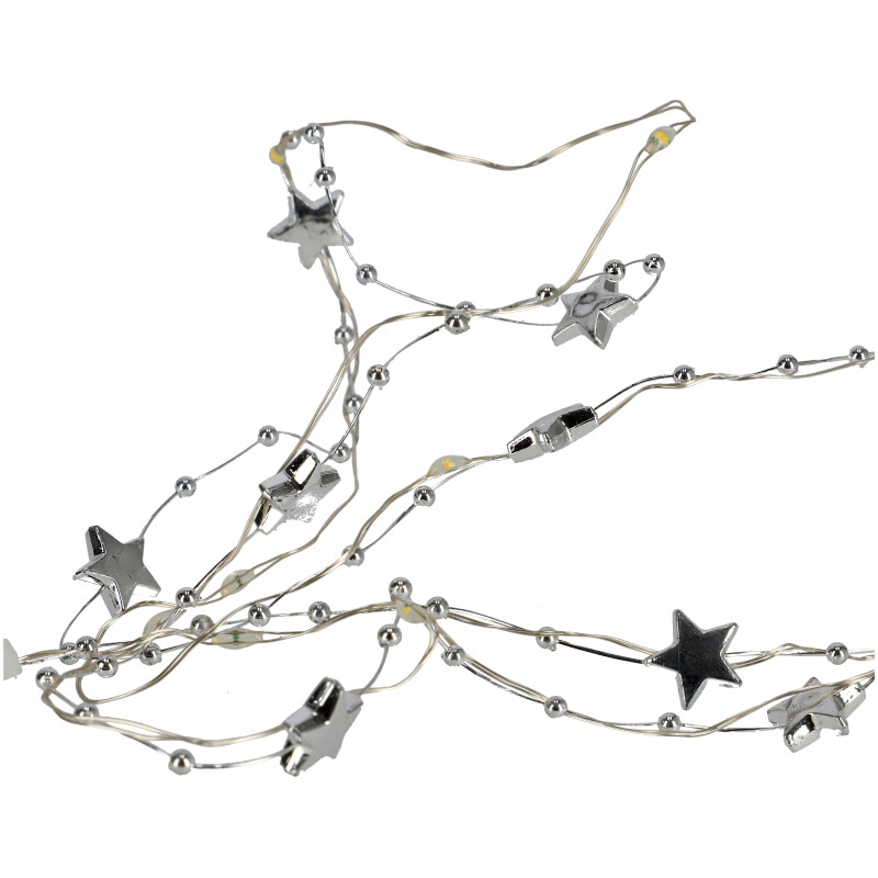 Elemes LED fényfüzér, időzítős, ezüst csillag (1.9m/20 LED) meleg fehér