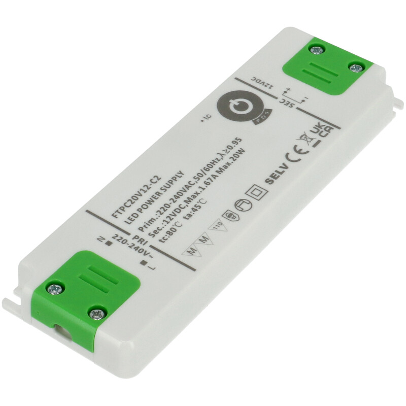 LED tápegység 12 Volt - műanyag házas, ipari (20W/1.67A) Compact