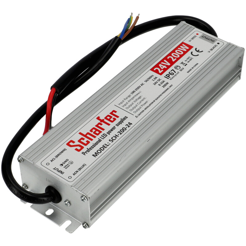 Vízálló LED tápegység 24 Volt (200W/8.33A) IP67, Scharfer