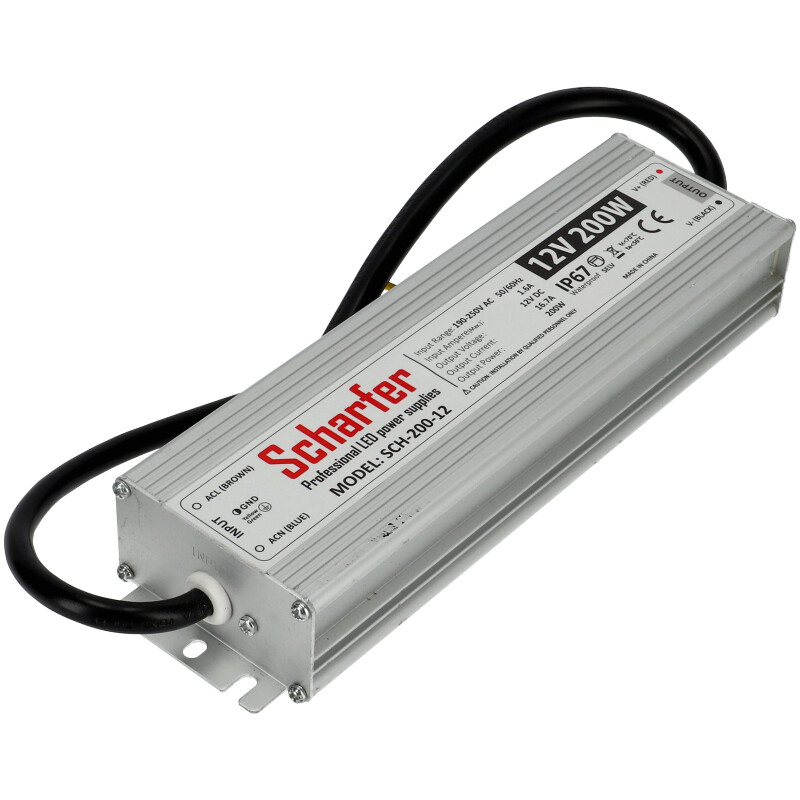 Vízálló LED tápegység 12 Volt (200W/16.7A) IP67, Scharfer