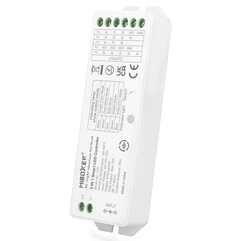 LS2, 5-in-1 távirányítható vezérlő többféle LED szalaghoz (egyszínű, WW+CW, RGB, RGBW, RGB+CCT)