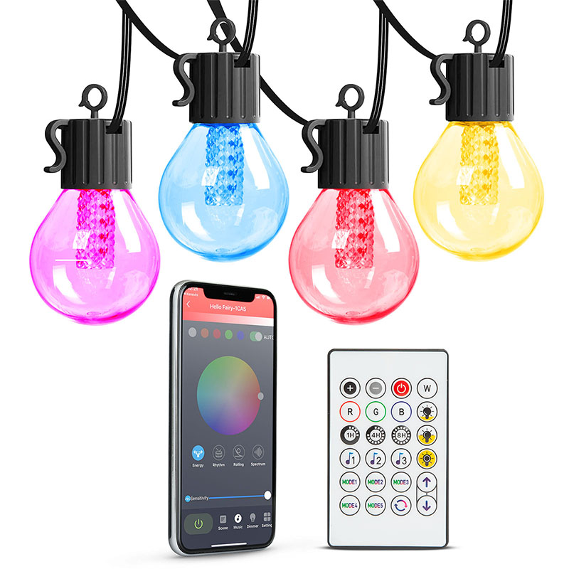Smart LED fényfüzér, kültéri - színes filament izzókkal (25 db izzó, 7.5 méter, 7 Watt)