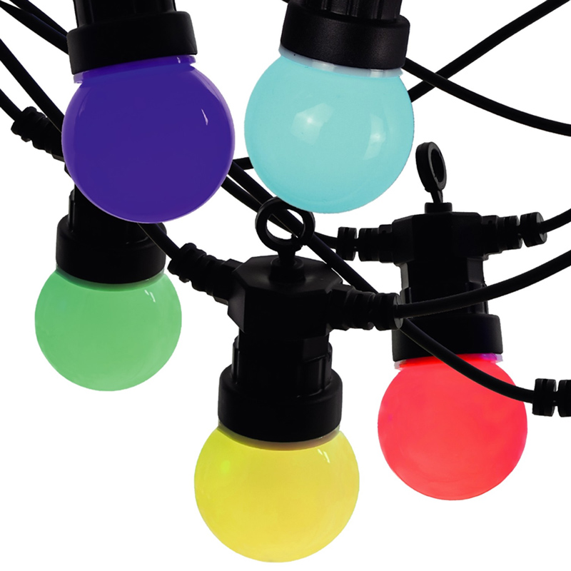 Távirányítós kültéri LED fényfüzér, toldható (5 méter, 10 db opál izzó, 5 Watt) - színváltós RGB