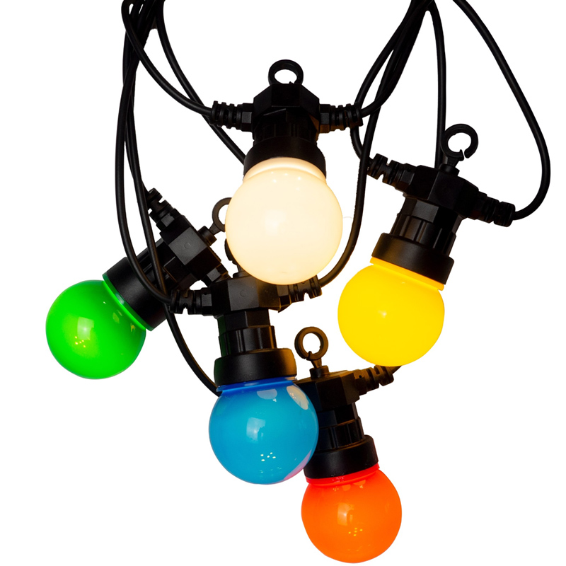 Kültéri sorolható LED fényfüzér (IP44, 5 méter, 10 db opál izzó, 6 Watt) - multicolor