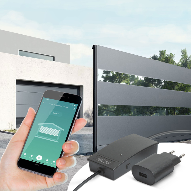 Smart garázsnyitó szett nyitásérzékelővel, elektromos kapunyitóhoz (Wi-Fi) fekete