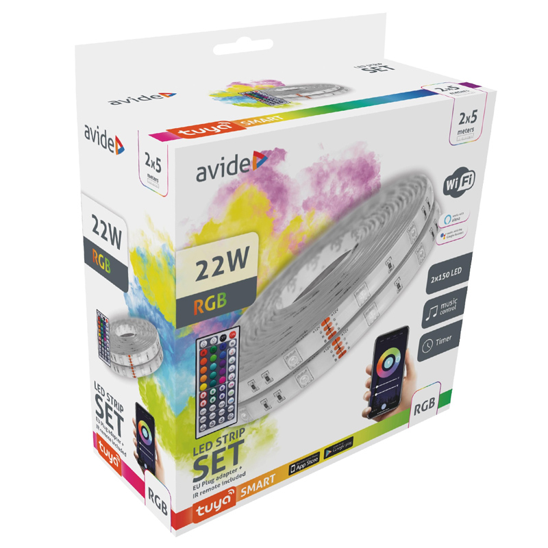 Színváltós LED szalag szett: 10 méter RGB, adapter, távirányító + Smart Wi-Fi vezérlés