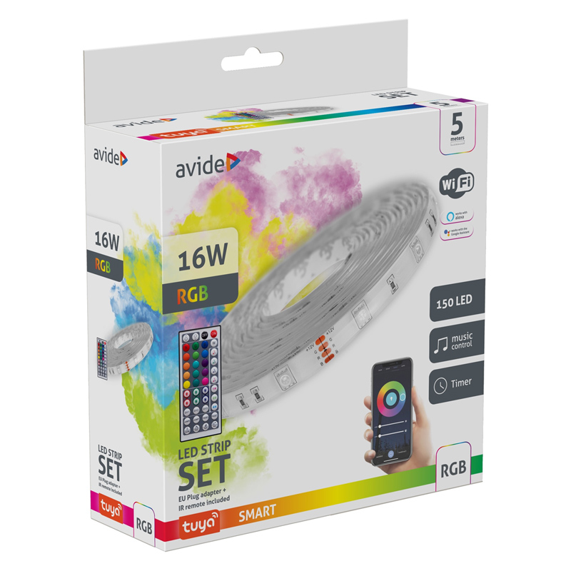 Színváltós LED szalag szett: 5 méter RGB, adapter, 44 gombos távirányító + Smart Wi-Fi vezérlés