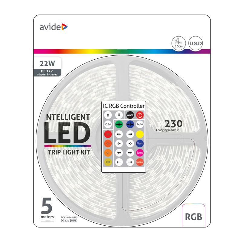 Magic RGB LED szalag szett: 5 méter DRGB 5050-30 szalag + 24 gombos távirányító + tápegység