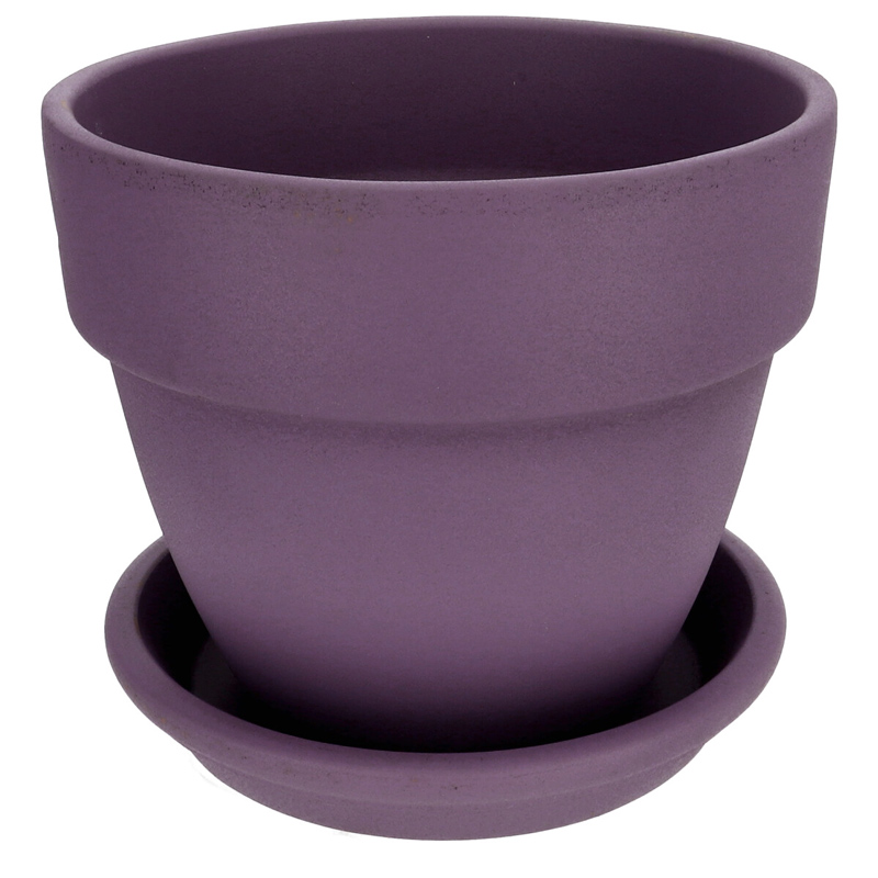 Agyagvirágcserép alátéttel, kerek - lila (20 cm/2,7l)