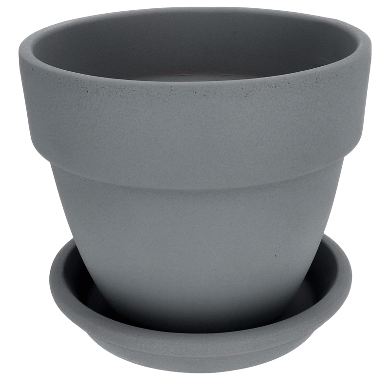 Agyagvirágcserép alátéttel, kerek - szürke (20 cm/2,7l)