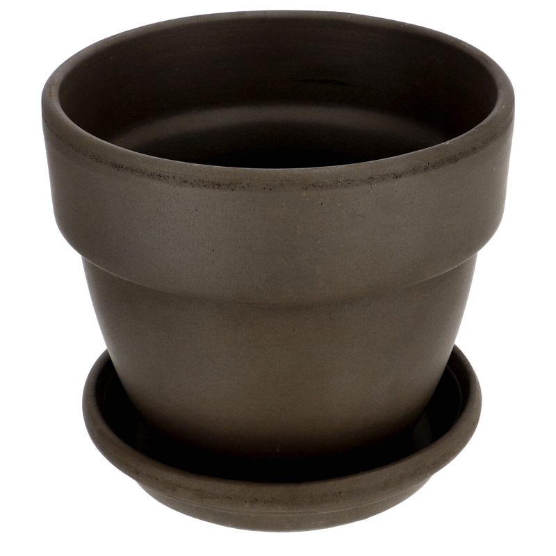 Agyagvirágcserép alátéttel, kerek, fagyálló - barna (16 cm/1,3l)