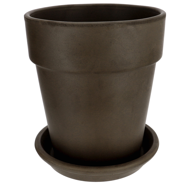 Agyagvirágcserép alátéttel, kerek, fagyálló - barna (19 cm/3,7l)