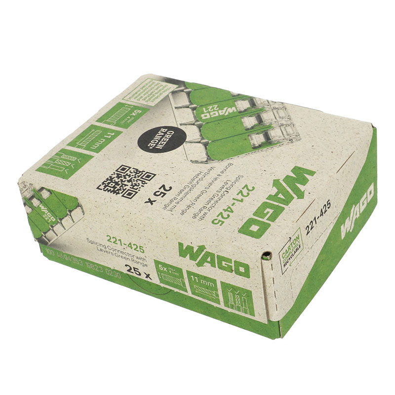 221 Wago Green Range új karos (csatos) vezeték összekötő, 5 x 4mm² vezeték nyílásos (25 db)