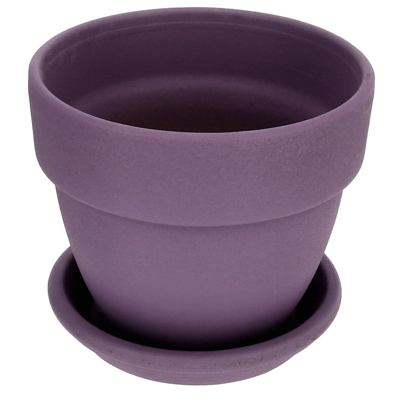 Agyagvirágcserép alátéttel, kerek - lila (16 cm/1.3l)