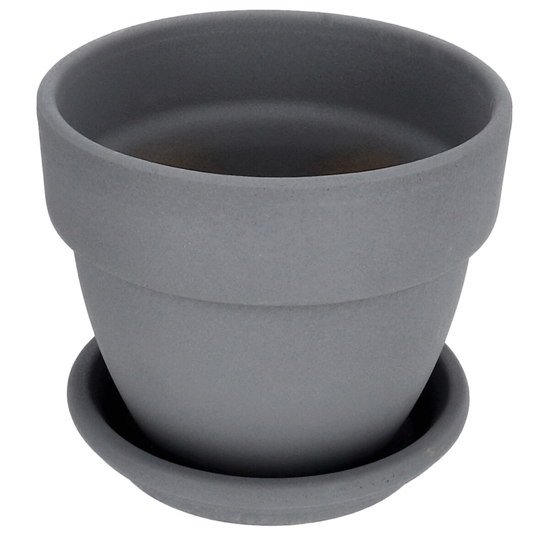 Agyagvirágcserép alátéttel, kerek - szürke (16 cm/1.3l)