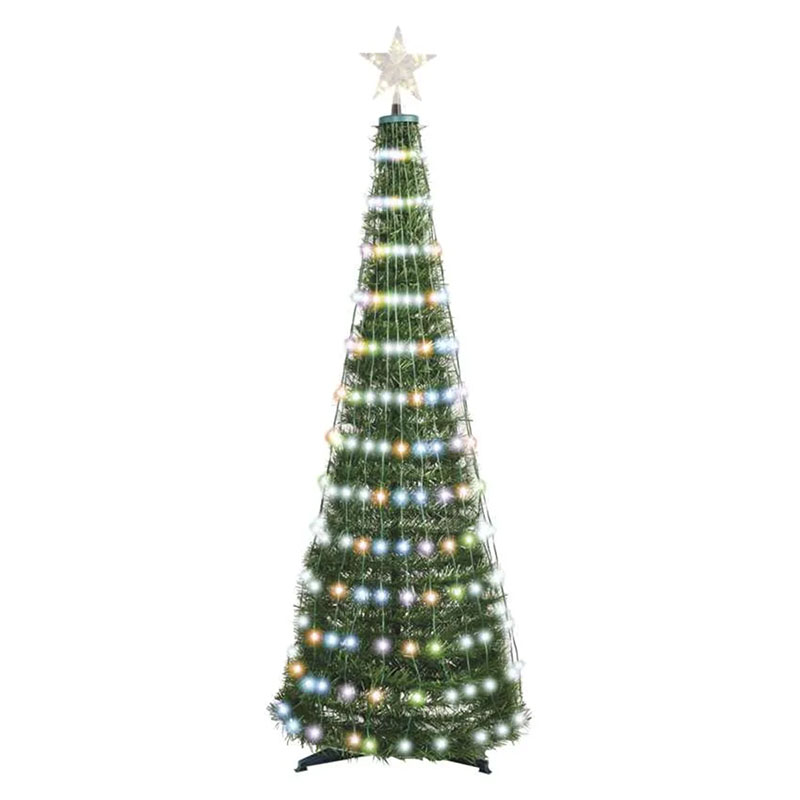 Műfenyő LED fényfűzérrel, csillaggal, 1.5 m, távirányítóval, időzítővel, RGB, 16 program