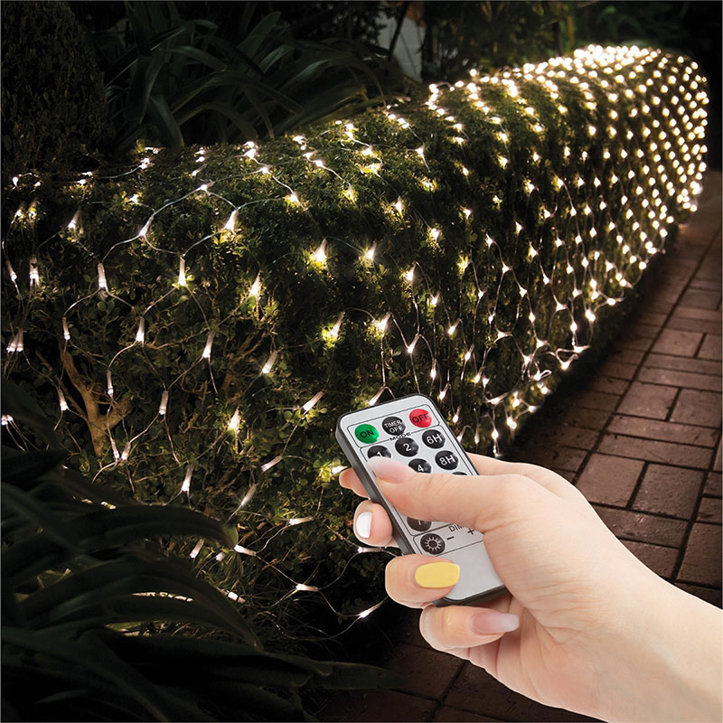 Karácsonyi LED fényháló (1.5m x 1.5m/100 LED) meleg fehér, kül- és beltéri, távirányítóval