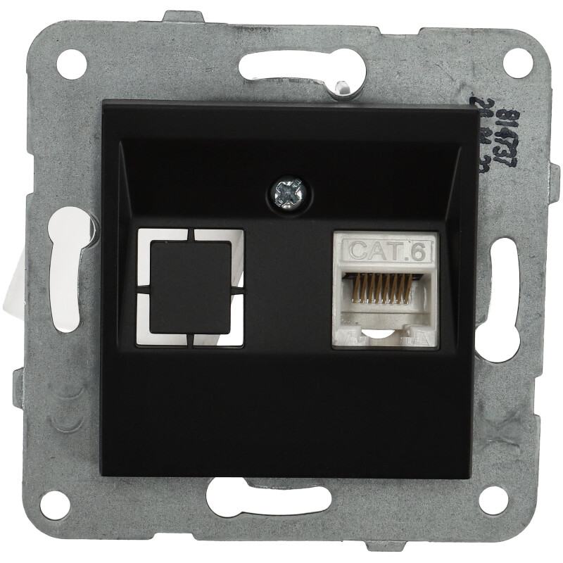RJ45 CAT 6 fali aljzat, keret nélkül, fekete