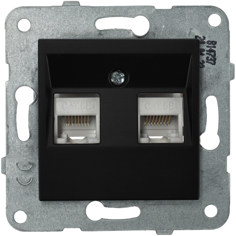 RJ45 CAT 5E dupla fali aljzat, keret nélkül, fekete