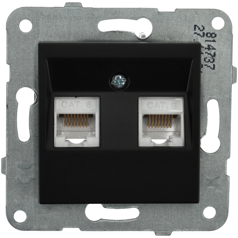 RJ45 CAT 6 dupla fali aljzat, keret nélkül, fekete