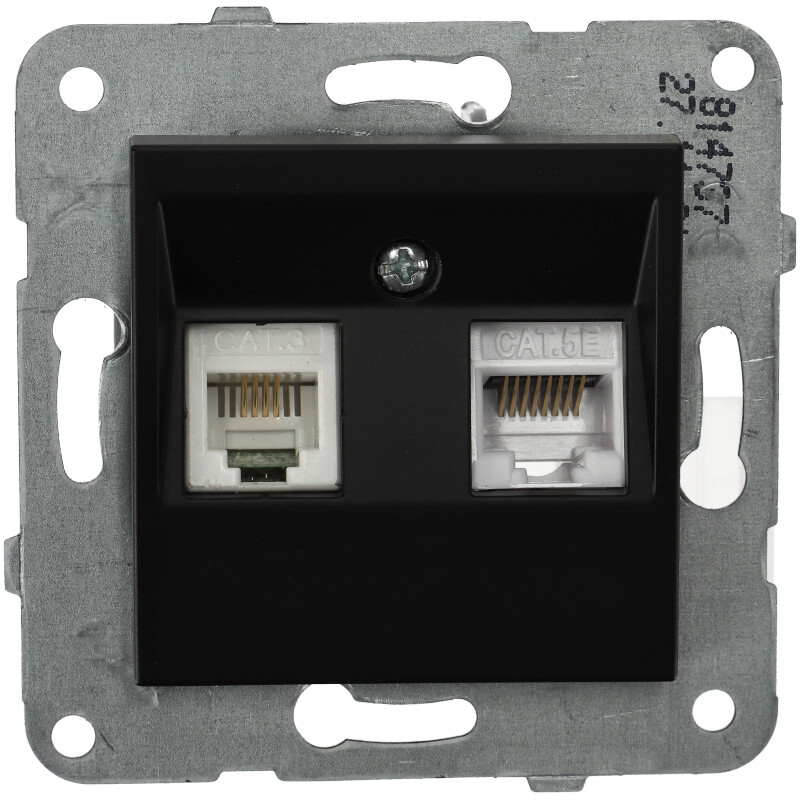 RJ45 CAT 5E + RJ11 CAT3 fali aljzat, keret nélkül, fekete